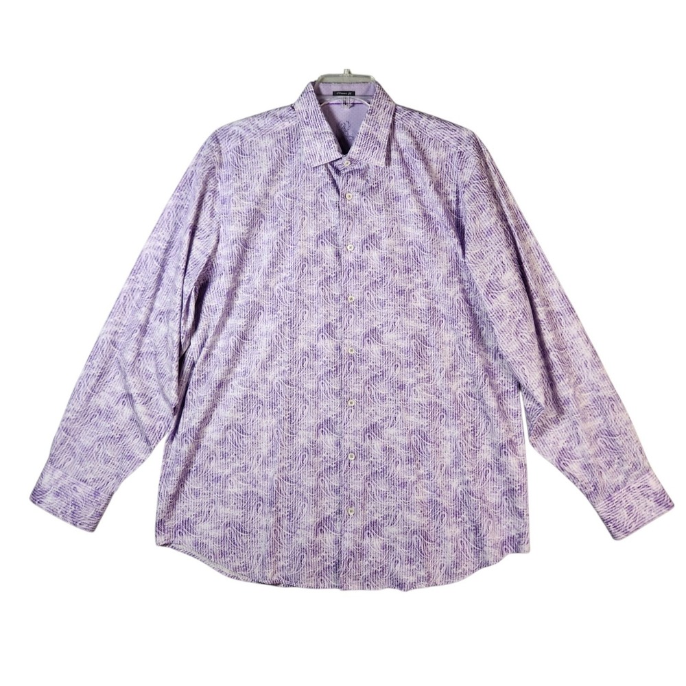 BUGATCHI Uomo Men's XL 100% Cotton Paisley Dress Shirt Lavender Purple Italy